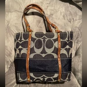 Coach denim shoulder bag with make up bag